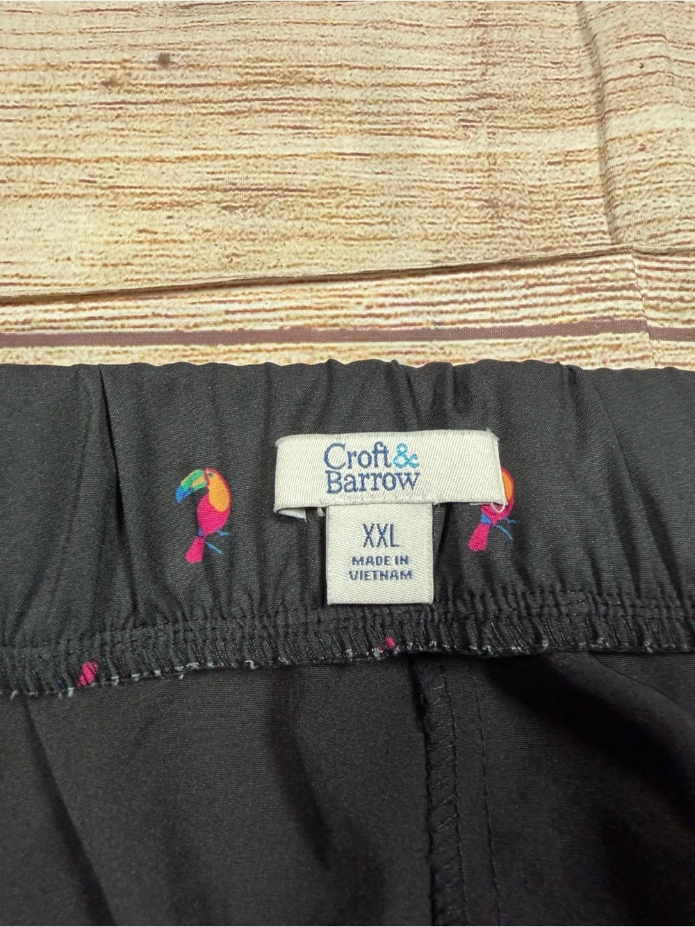 croft & barrow Black Mini Skirt with Pink & Orange Bird All Over Print